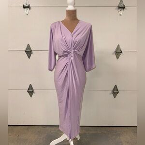 Vintage Pink Lily Lavender Midi Dress with Knot Detail